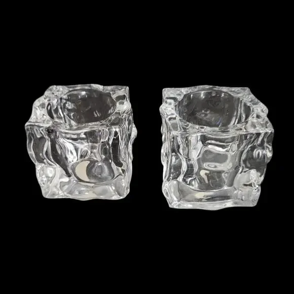 PartyLite Clear Glass Cube Votive Candle Holders Ice Block Style Pair - Picture 2 of 5